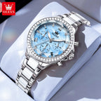 OLEVS 9999 Women’s Fashion Watch – Waterproof Quartz with Elegant Design Blue and Silver