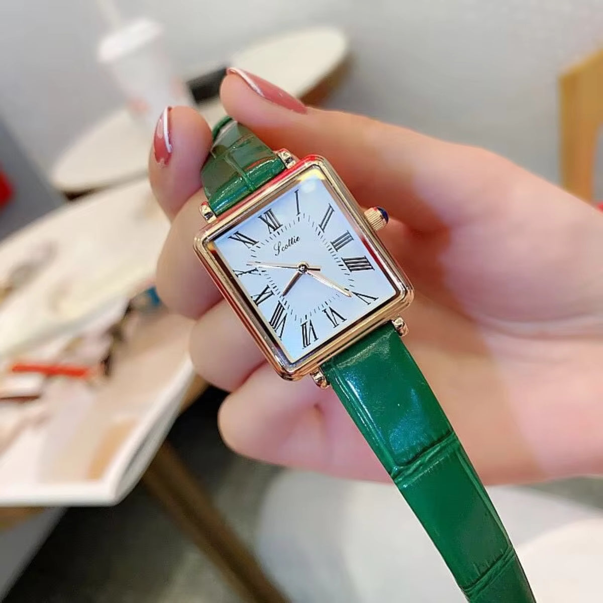Scottie 9164 Women’s Luxury Fashion Watch – Waterproof Quartz Jewelry Wristwatch with Leather Band Dark Green
