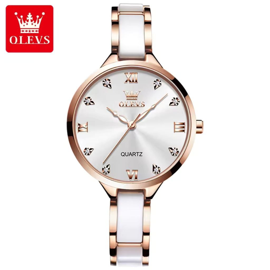 OLEVS 5872 Women’s Ceramic & Steel Watch –  Quartz Wristwatch for Ladies White
