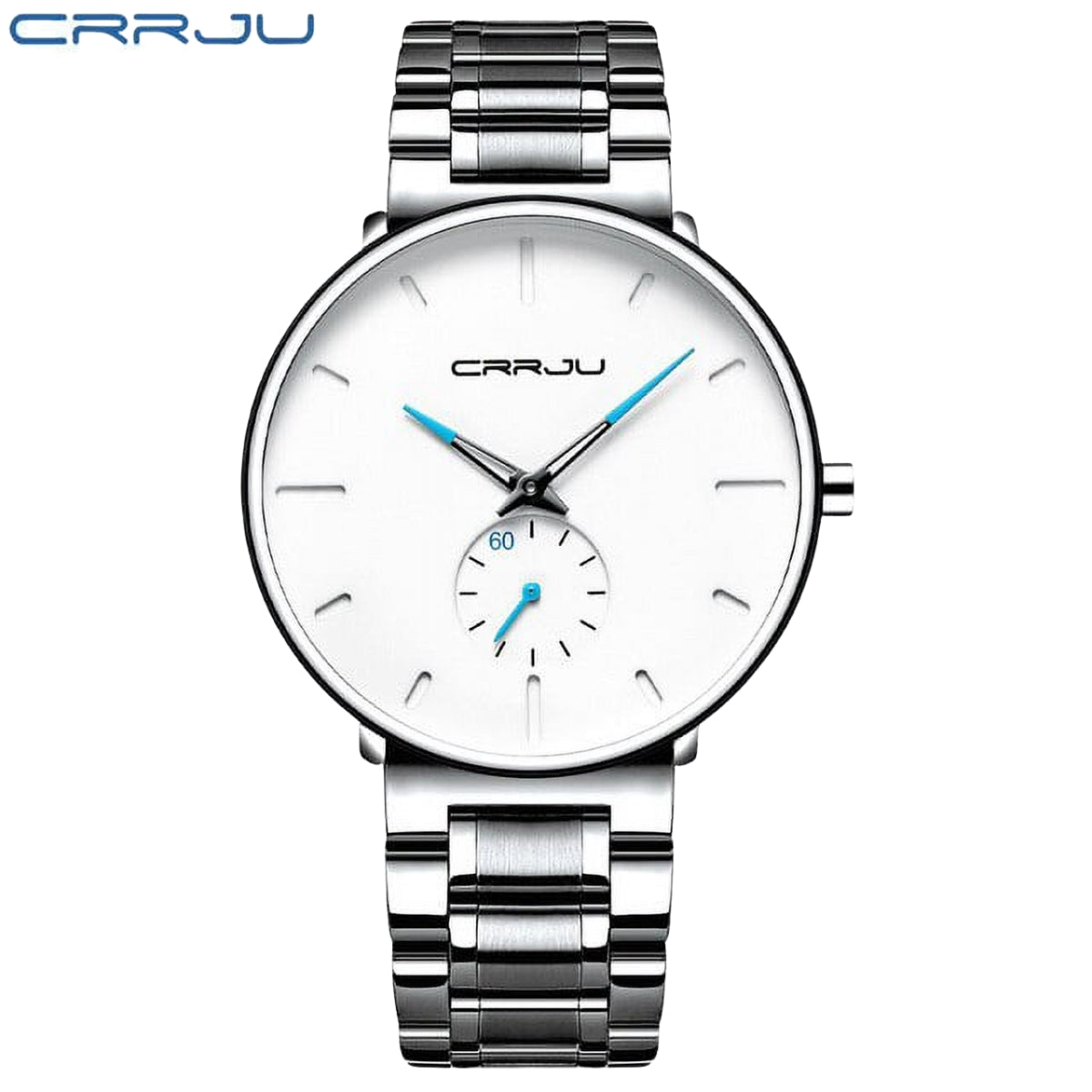 CRRJU 2150 Luxury Quartz Watch – Premium Stainless Steel Band, Casual Black Wristwatch for Men White