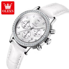 OLEVS 9933 Women’s Fashion Leather Watch – Waterproof Quartz Ladies’ Wristwatch White