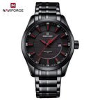 NAVIFORCE 8032 Men’s Stainless Steel Watch – Original Quartz Business Wristwatch - Black and Red
