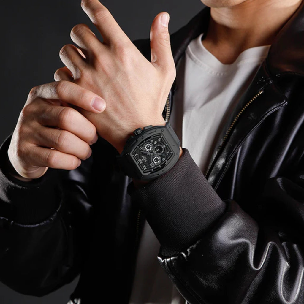 NAVIFORCE 8053 Men's Watch – Waterproof Sport Chronograph with Luxury Leather Band Black