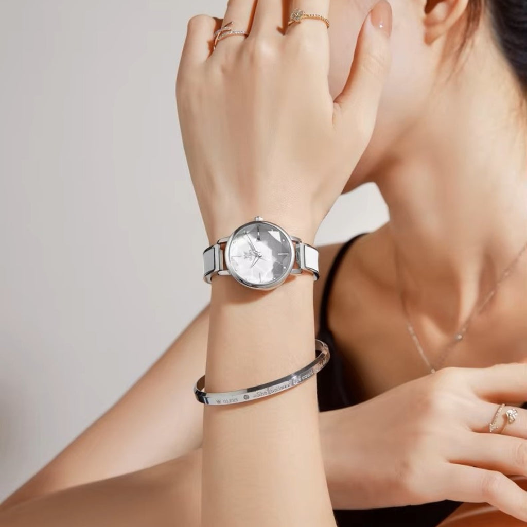 OLEVS 5656 Women’s Elegant Diamond Watch – Luxury Stainless Steel Quartz Waterproof - Steel Gray
