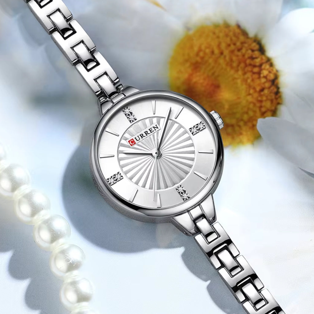 CURREN 9097 Women’s Luxury Fashion Watch – High-Quality Stainless Steel Quartz Wristwatch (3ATM Waterproof) Silver