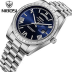 NIBOSI 2628 Luxury Men’s Quartz Watch – Faceted Crystal Bezel & Sunburst Dial Precision Business Timepiece Silver Green (Copy)
