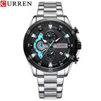 CURREN 8402 Men Watch Quartz Stainless Steel Chronograph Waterproof Wrist Watch Luminous Sport Black Dial