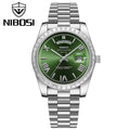 NIBOSI 2628 Luxury Men’s Quartz Watch – Faceted Crystal Bezel & Sunburst Dial Precision Business Timepiece Silver Green