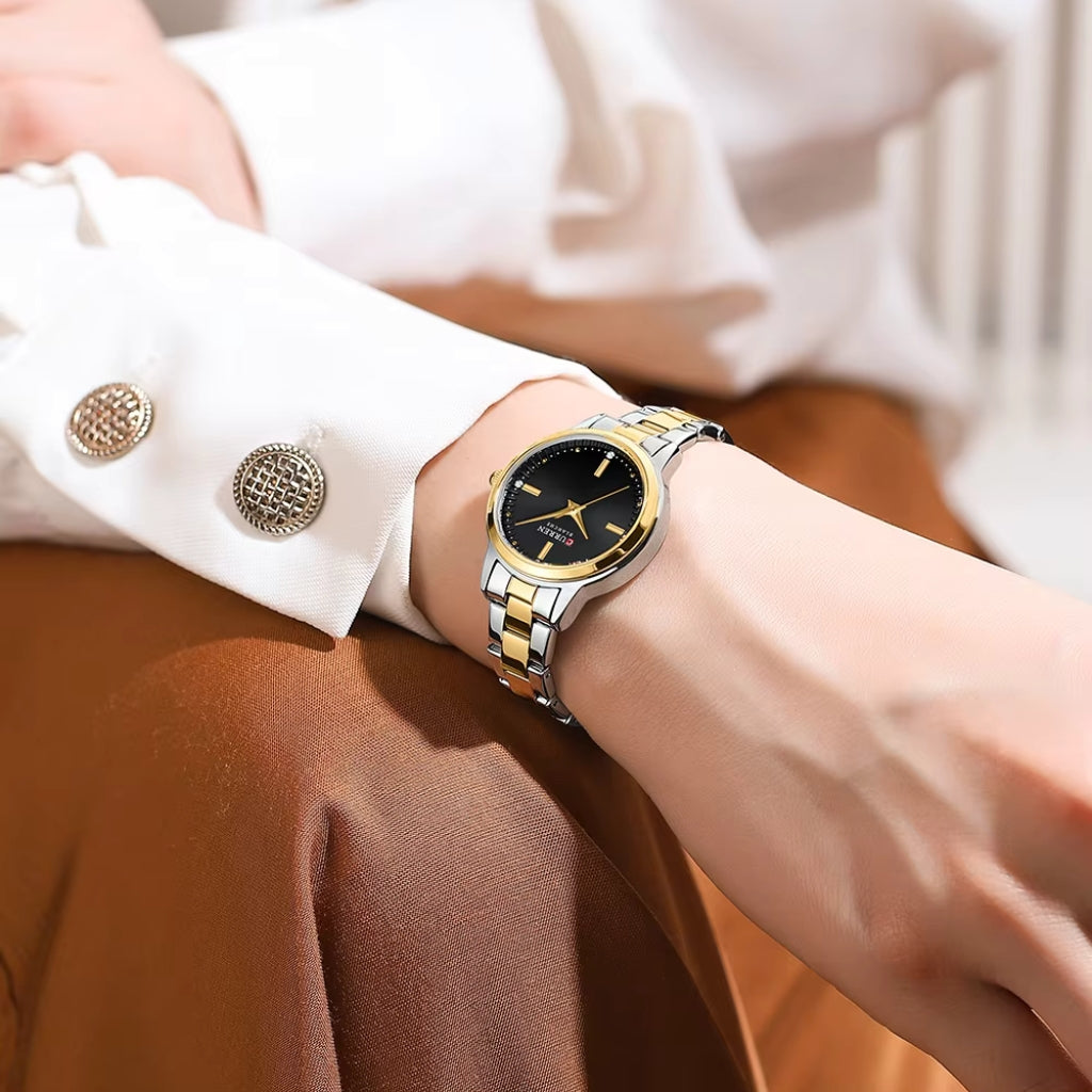 CURREN 9094 Ladies Luxury Watch – Original Stainless Steel Bracelet with Diamond Accents & Quartz Movement Black Dial