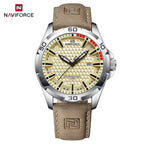 NAVIFORCE 8023 Men’s Original Fashion Watch – Waterproof Quartz Leather Wristwatch with Calendar Khaki