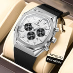 POEDAGAR 893 Elite Sports: Luxury Men’s Chronograph – High-Performance Silicone Strap, Waterproof & Luminous Quartz Movement Silver