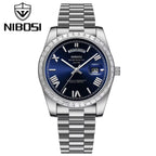 NIBOSI 2628 Luxury Men’s Quartz Watch – Faceted Crystal Bezel & Sunburst Dial Precision Business Timepiece Silver Green (Copy)