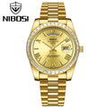 NIBOSI 2628 Luxury Men’s Quartz Watch – Faceted Crystal Bezel & Sunburst Dial Precision Business Timepiece Gold