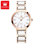 OLEVS 5877 Women’s Luxury Ceramic Watch – Designer Casual Quartz Wristwatch with Matching Bracelet White