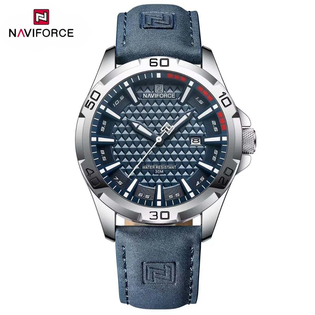 NAVIFORCE 8023 Men’s Original Fashion Watch – Waterproof Quartz Leather Wristwatch with Calendar Blue