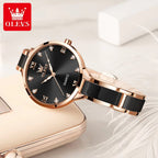 OLEVS 5872 Women’s Ceramic & Steel Watch – Quartz Wristwatch for Ladies Black