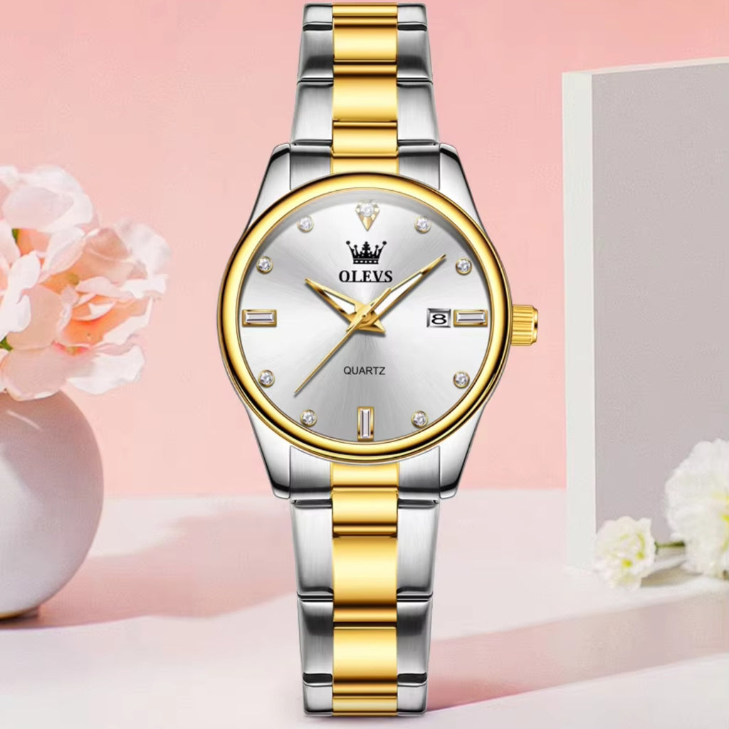OLEVS 3621 Women’s Classic Watch – Stainless Steel Waterproof Quartz  Golden White