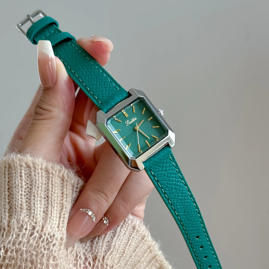 Scottie 9153 Women’s Square Leather Watch – Luxury Quartz Water-Resistant Wristwatch for Ladies Green