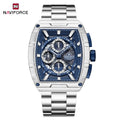 NAVIFORCE 8066 Luxury Chronograph Men's Watch – Heavy Duty Stainless Steel 3-Dial Quartz Sport Wristwatch with Date Display Blue