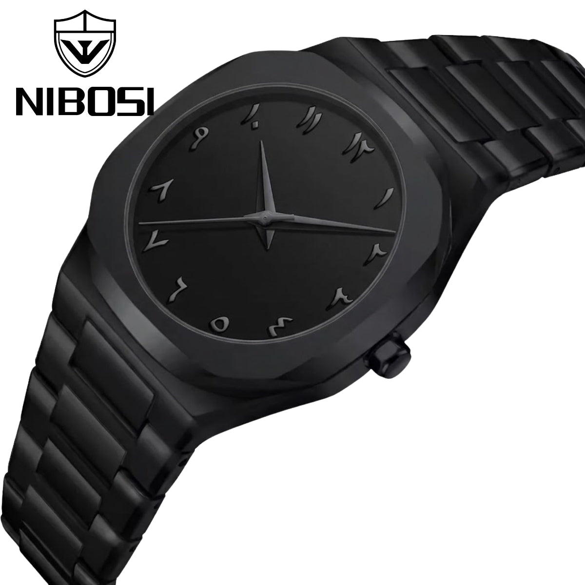 Nibosi 8102 Classic Arabic Numeral Men’s Watch - 40mm Ultra-Slim Polycarbon Quartz Movement with Premium Glass Dial Black