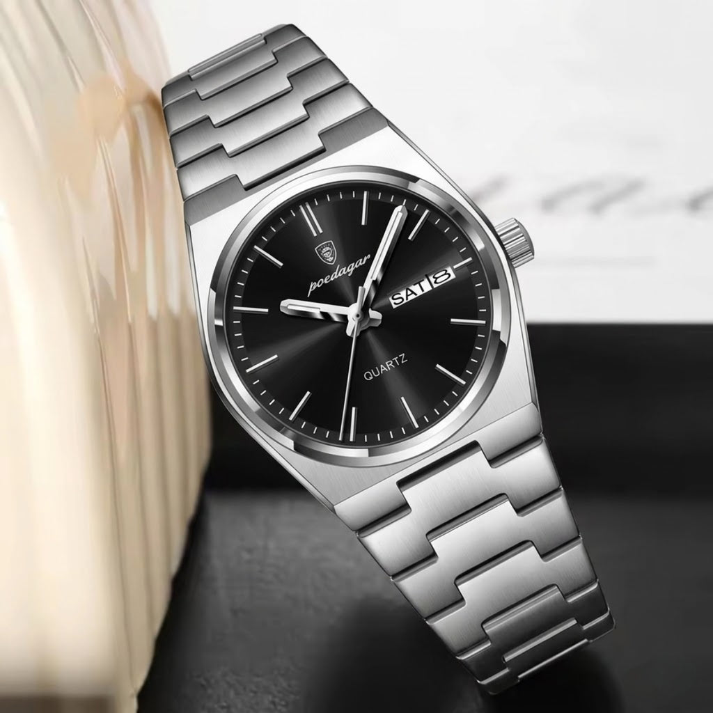 POEDAGAR 786 Luxury Women’s Stainless Steel Bracelet Watch – Waterproof Quartz Wristwatch with Luminous Hands Black