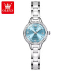 OLEVS 7093 Women’s Ceramic & Steel Watch – High Quality Luxury Classic Quartz Wristwatch Silver and Blue