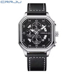 CRRJU 2314 Men’s Luxury Chronograph Watch – 3ATM Waterproof, Luminous Hands, Complete Calendar, Fashion Wristwatch Black Silver