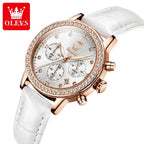 OLEVS 9933 Women’s Fashion Leather Watch – Waterproof Quartz Ladies’ Wristwatch Gold and White