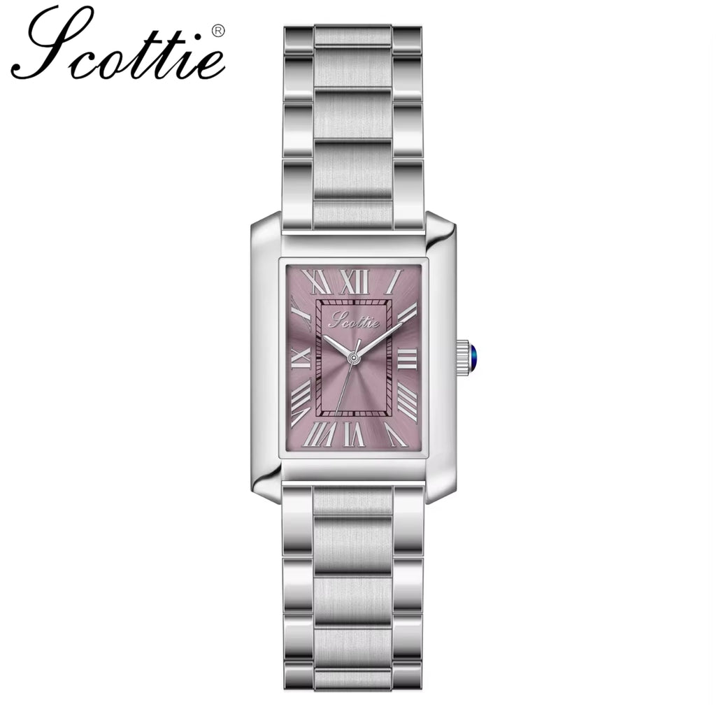 Scottie 9655 Women’s Classic Square Gold Watch – Luxury Stainless Steel Quartz Wristwatch Purple