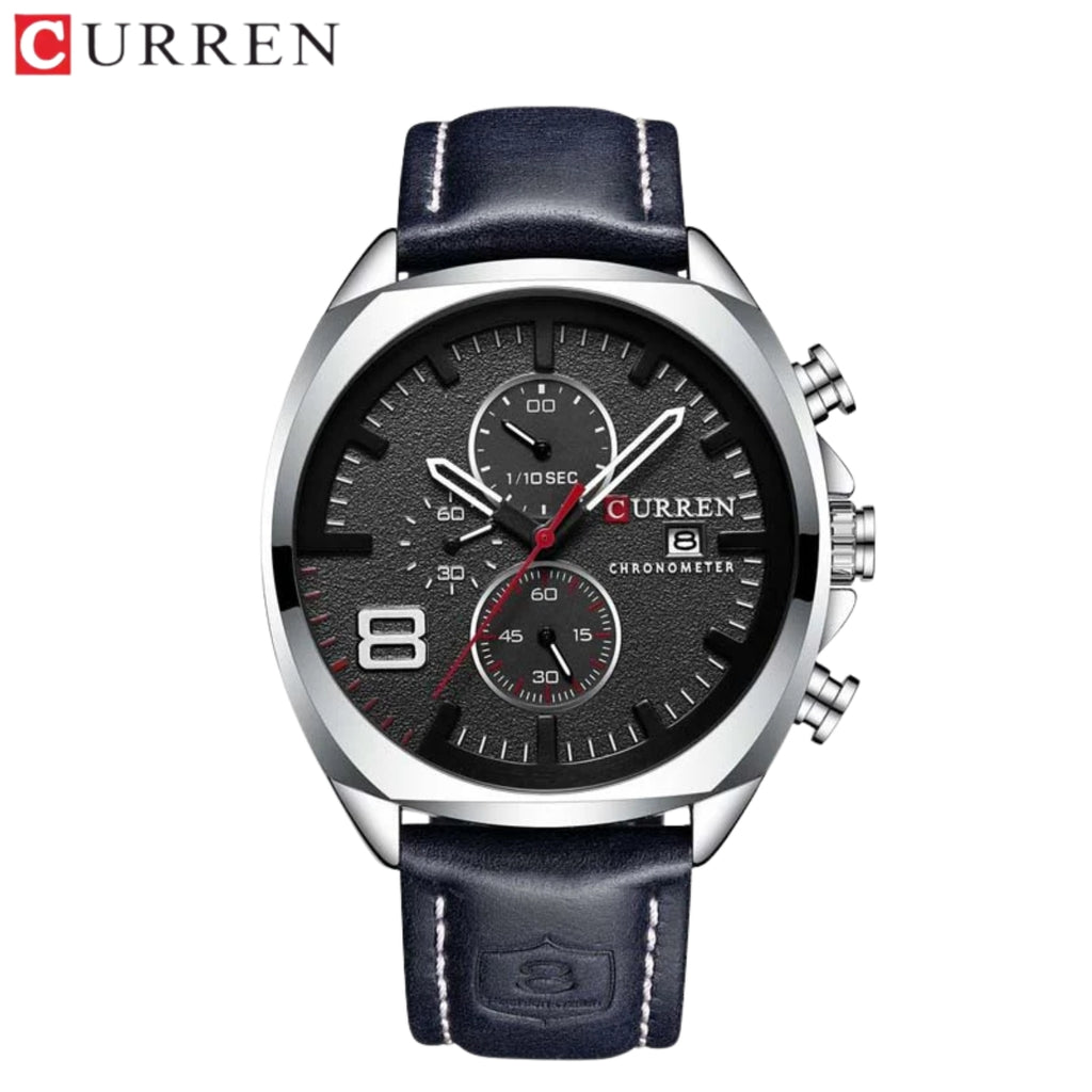 CURREN 8324 Luxury Sport Watch – Waterproof Quartz Chronograph with Date Display Silver