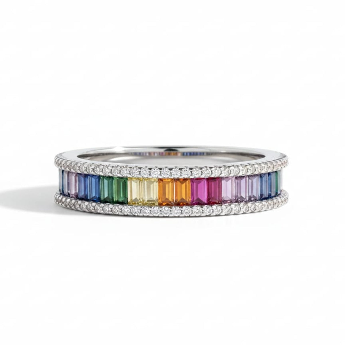 Baguette Cut Rainbow Eternity Ring