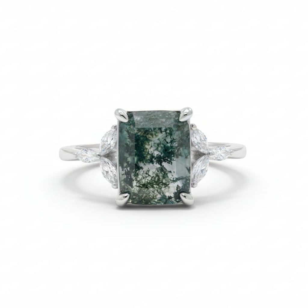 Timeless Emerald-Cut Moss Agate Ring