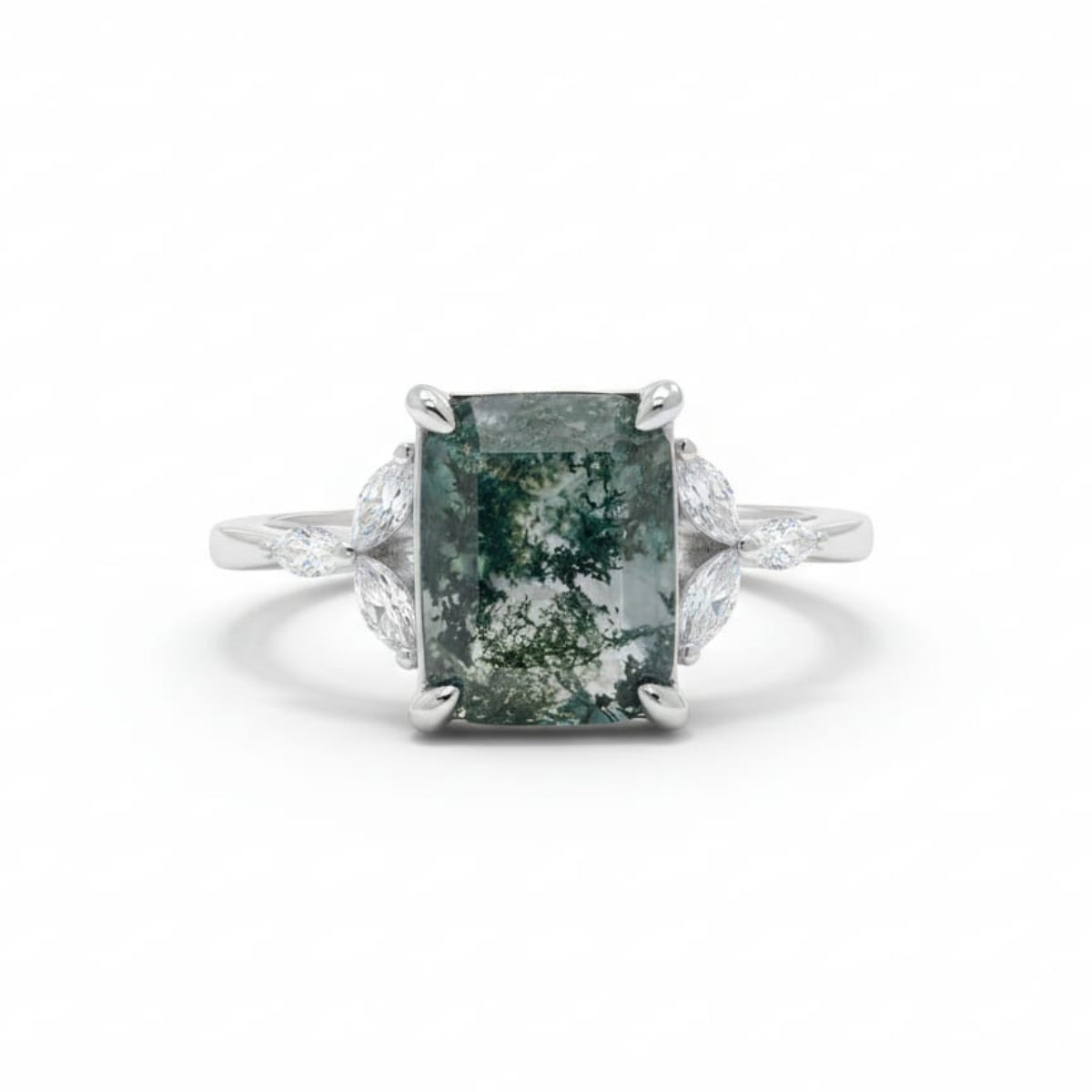Timeless Emerald-Cut Moss Agate Ring