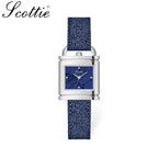 Scottie 9741 Women’s Luxury Square Watch – Waterproof Custom Quartz Wristwear with Leather Strap Blue