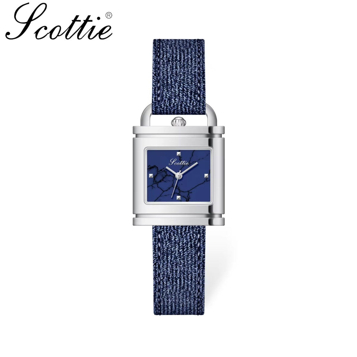 Scottie 9741 Women’s Luxury Square Watch – Waterproof Custom Quartz Wristwear with Leather Strap Blue