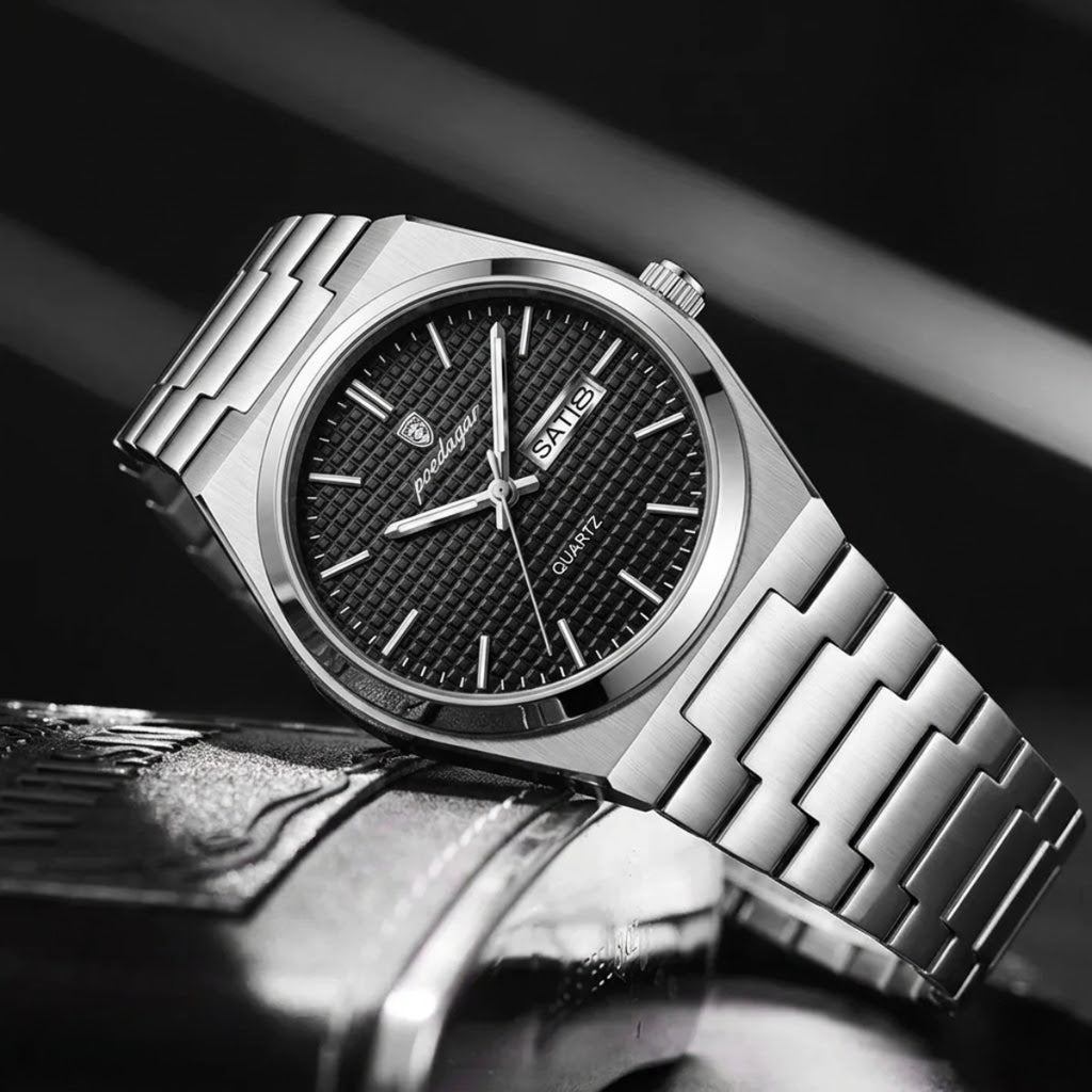 Poedagar 821 Men's Luxury Fashion Watch – Waterproof Luminous Quartz Wristwatch with Stainless Steel Band Black