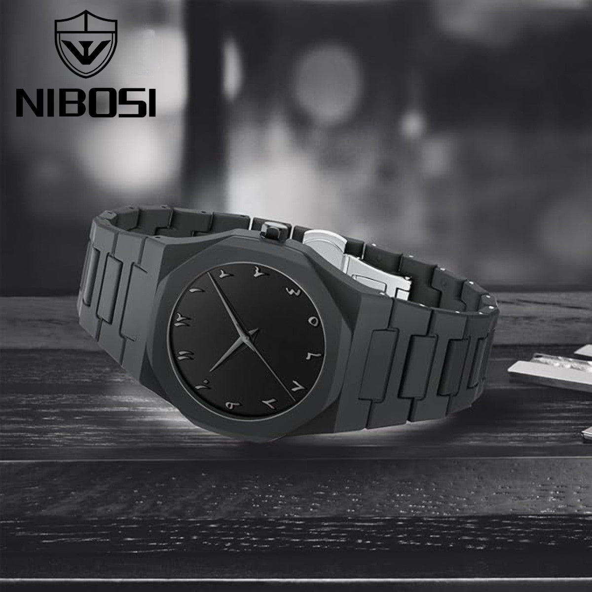 Nibosi 8102 Classic Arabic Numeral Men’s Watch - 40mm Ultra-Slim Polycarbon Quartz Movement with Premium Glass Dial Black