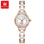 OLEVS 7093 Women’s Ceramic & Steel Watch – High Quality Luxury Classic Quartz Wristwatch Rose White