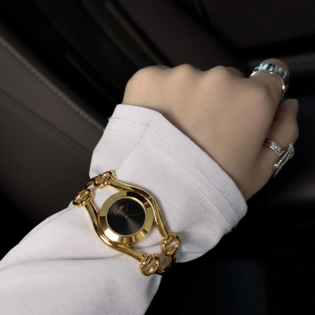 Scottie 9737 Women’s Luxury Watch – New  Shape Alloy Wristwatch with Buckle Clasp Gold and Black