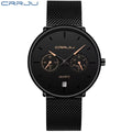 CRRJU 2162 Men's Stainless Mesh Steel Quartz Watch – Waterproof Casual Dress Timepiece with Date Calendar Black Beige