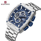 NAVIFORCE 8066 Luxury Chronograph Men's Watch – Heavy Duty Stainless Steel 3-Dial Quartz Sport Wristwatch with Date Display Blue