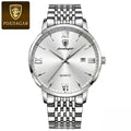 POEDAGAR 826 Waterproof Watch – High-Grade Stainless Steel Quartz Movement Luxury Date Display Wristwatch for Men White