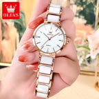 OLEVS 5877 Women’s Luxury Ceramic Watch – Designer Casual Quartz Wristwatch with Matching Bracelet White