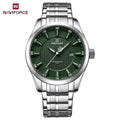 NAVIFORCE 8032 Men’s Stainless Steel Watch – Original Quartz Business Wristwatch - Silver and Green