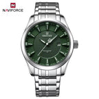 NAVIFORCE 8032 Men’s Stainless Steel Watch – Original Quartz Business Wristwatch - Silver and Green
