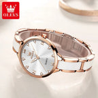 OLEVS 5872 Women’s Ceramic & Steel Watch –  Quartz Wristwatch for Ladies White