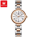 OLEVS 5608 Women’s Luxury  Watch – Waterproof Stainless Steel Quartz Wristwatch for Ladies Rose White