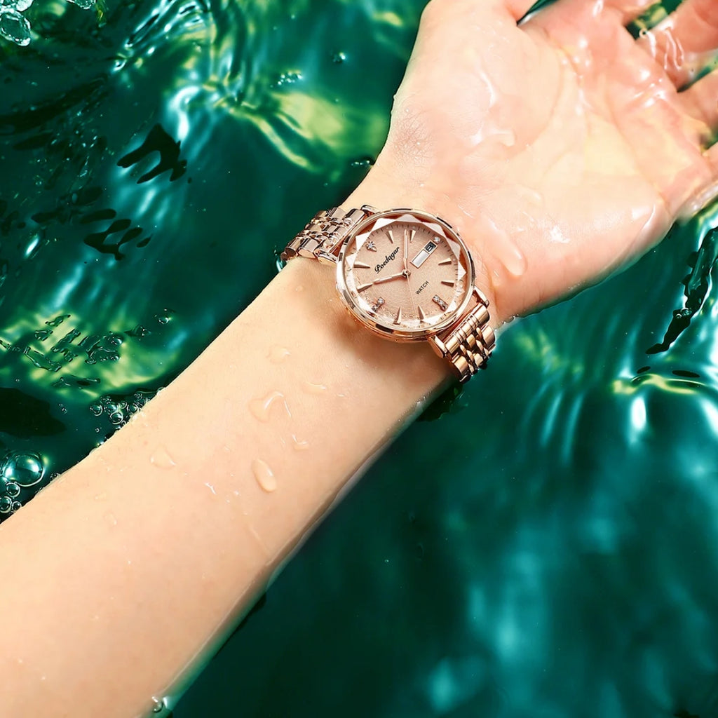 POEDAGAR 312 Women's Stainless Steel Quartz Watch – Waterproof Fashion Timepiece with Date Window Gold
