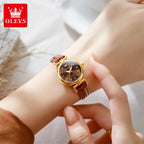 OLEVS 5645 Women’s Retro Classic Watch – Luxury Gold Quartz Wristwatch with Leather Strap & Roman Numerals Brown and Gold