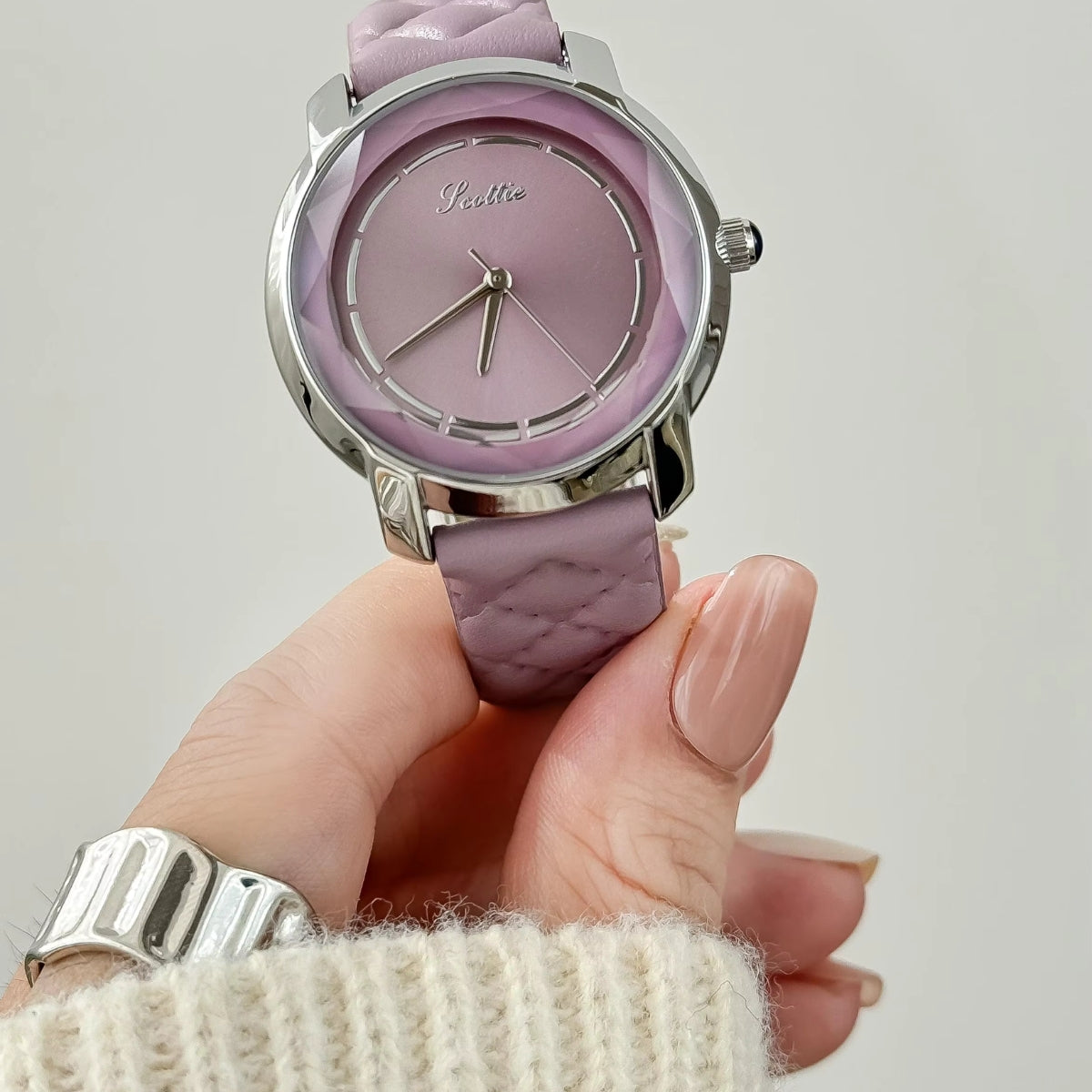 Scottie 9728 Women’s Luxury Square Watch – Waterproof Quartz Wristwatch with Leather Band Purple